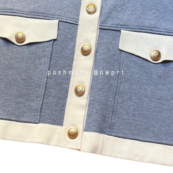 SANDRO Cher Coatigan Cardigan Jacket Sweater Top Bleu Ciel Blue White 0 XS - Picture 7 of 14